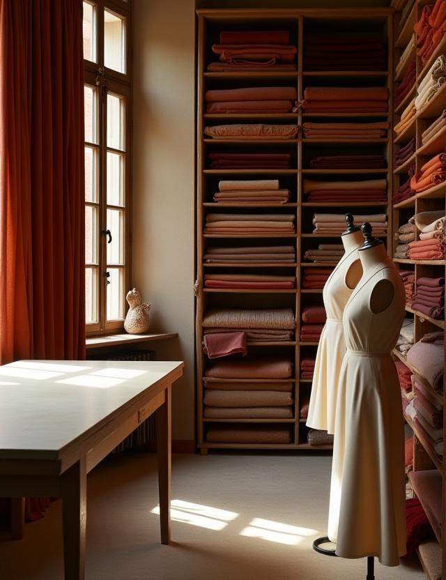 Interno di un atelier di sartoria italiana con tessuti di pregio